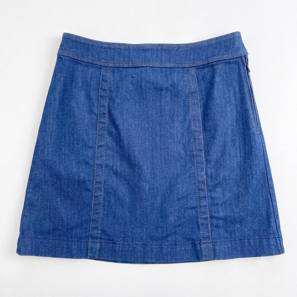LOFT Denim Shift Skirt Blue Dark Indigo Wash High Waist Stretch Womens 29